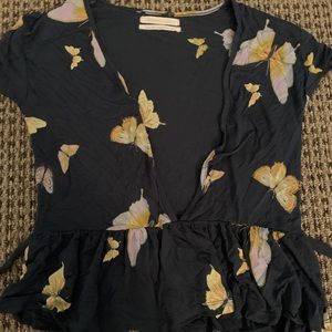 Deep V butterfly blouse